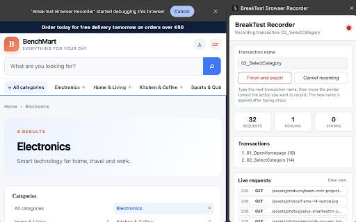 BreakTest Browser Recorder :: Record a browser session as HAR with named BreakTest transactions.