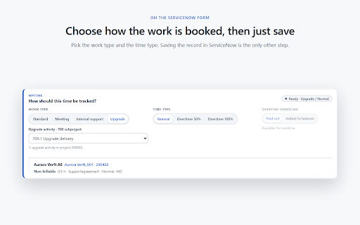 Eye-Share Time Export :: Saves verified ServiceNow Time Worked records to your MyTime time card.