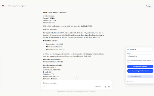 Anonym-IA — Pseudonymisation :: Pseudonymisez vos textes et vos documents avant de les confier à une IA. Réversible, souverain, RGPD.