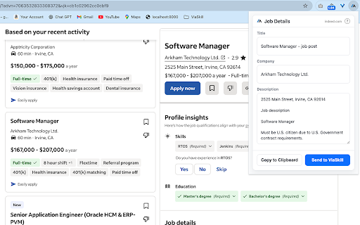 ViaSkill Job Assistant :: Instantly capture job details from major job boards and send them directly to your ViaSkill dashboard.