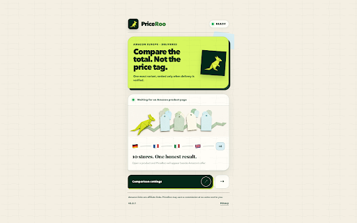 PriceRoo – Amazon Europe Price Comparison :: Compare the same Amazon product across 10 European stores by delivered total, including availability, shipping and ECB conversion.