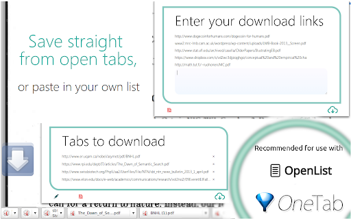 Tab Save :: One-click download for files from open tabs, lists of URLs, or scholarly article PDFs from their associated DOI.