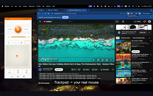 WebPult :: Use your phone as a remote and trackpad for your laptop browser: control video playback, volume, scrolling, mouse and keyboard.