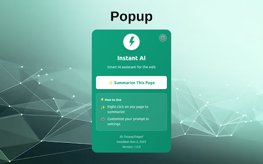 Instant AI: Smart Web Assistant :: Your intelligent browser assistant with AI-powered summarization. Right-click to summarize with ChatGPT.