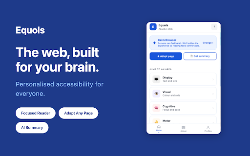 Equols :: Adapt any webpage to how you read best. Visual, cognitive, motor, sensory and language accessibility in one place.