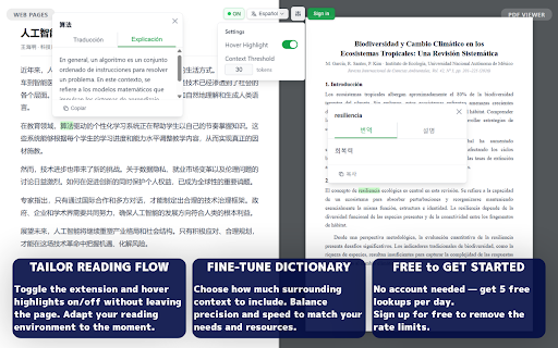 Professional Reader :: Smart dictionary for specialized and foreign language documents. Click any text for context-aware translations and explanations.
