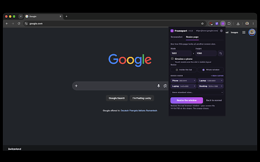 Frameport - Full Page Screenshot & Screen Resizer :: Capture a full page screenshot at any resolution, or grab a region. Resize tabs to test responsive sites. No watermark, 100% local.