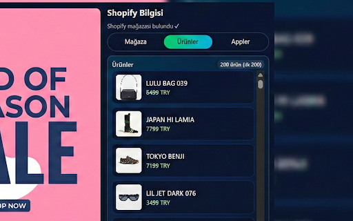 Shopify Store & App Detector :: Aktif sekmede Shopify kullanılıp kullanılmadığını, ürünleri ve app'leri gösterir.