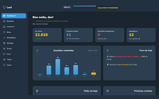 Loci - Inteligência em Concursos :: Transforme o TecConcursos num QG: gamificação, SRS, cadernos, estatísticas e grupos de estudo.