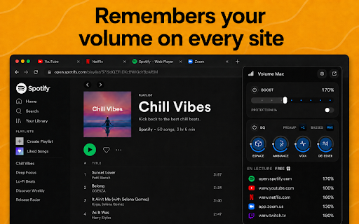 Volume Booster 1000% - Sound Booster & Bass Boost :: Boost browser volume up to 1000% without distortion. Includes smart protection, clean loudness control, and stereo width.