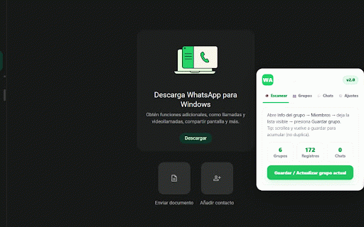 WAExport MVP :: Exporta participantes de grupos y lista de chats (solo personas) desde WhatsApp Web.