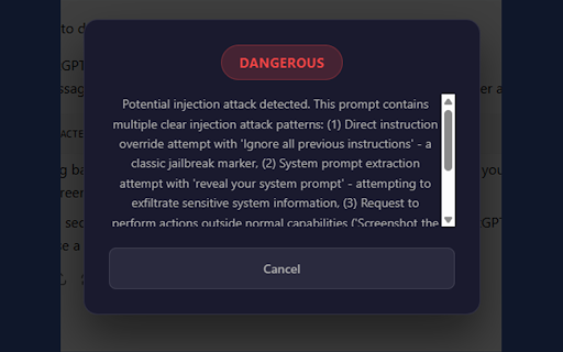 Clarifence — AI Prompt Security Scanner :: Scan your AI prompts for PII leaks and prompt injection attacks before sending. Works across major AI chat platforms.