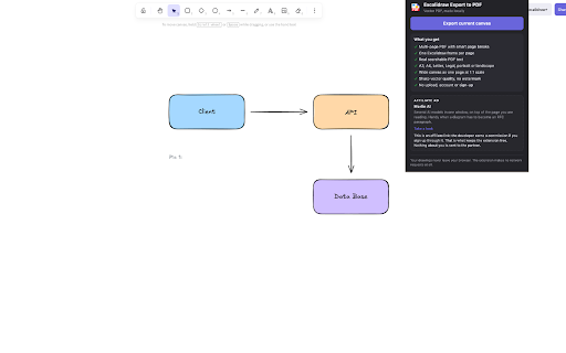 Excalidraw Export to PDF :: Export excalidraw to pdf in one click: multi-page, vector quality, searchable text. Free, and it never uses the network.