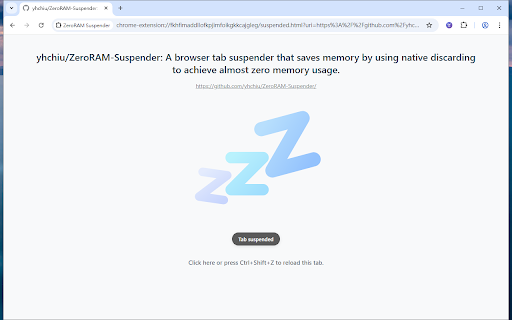 ZeroRAM Suspender :: Suspend inactive tabs to save memory using native discard or lightweight placeholder.