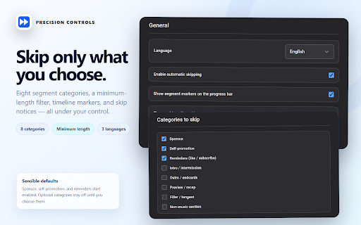 Auto Sponsor Skipper :: Automatically skips sponsor, self-promotion, and reminder segments on YouTube using SponsorBlock community data. No tracking.