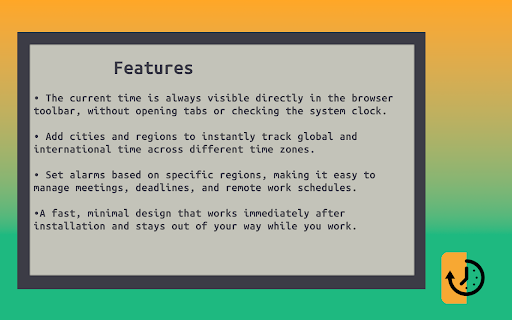 Current Time :: The Current Time in your browser toolbar - time is always visible, timeis style. World clock, current UTC time, and alarms included.