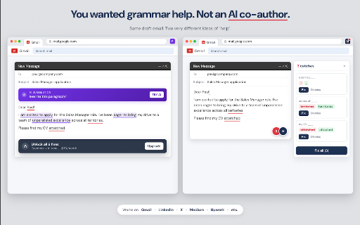 Grammar Checker: No AI Rewrites :: Catch spelling, grammar, and punctuation errors in one click - without AI rewriting your sentences.