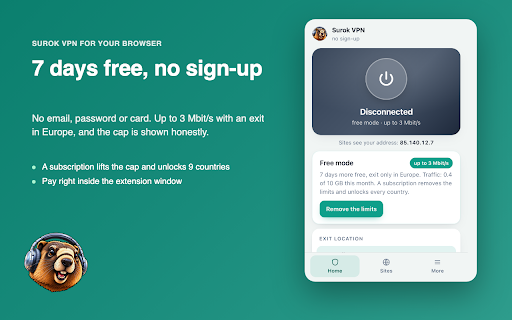 Surok VPN :: VPN для браузера: одна кнопка, 9 стран, российские сайты напрямую. 7 дней бесплатно без регистрации.