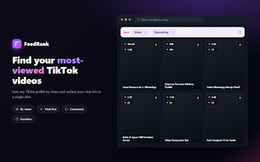 FeedRank – Instagram & TikTok Feed Sorter :: Sort Instagram & TikTok feeds by likes, views, comments or date. See post stats and find top viral content fast. Free.