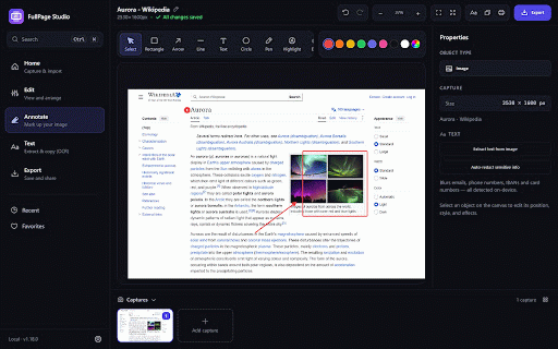 FullPage Studio — Full Page Screenshot & Screen Capture Editor :: Full page screen capture & screenshot editor: annotate, blur, auto-redact, OCR, export PNG/JPEG/PDF. All free, 100% offline.