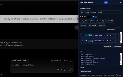Flow Auto-Runner :: Sidebar điều khiển tự động hoá trên Google Labs Flow.