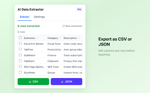 AI Data Extractor - Structured Data Extraction :: Extract structured data from any webpage with AI-powered field detection. Export to CSV/JSON in one click.