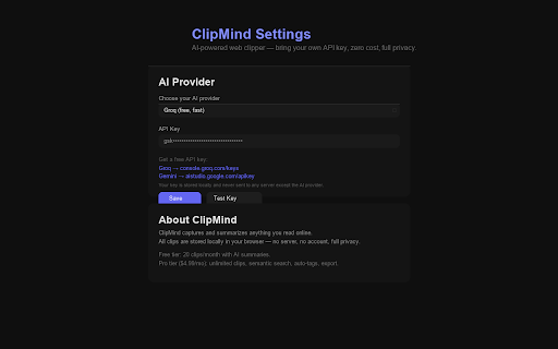ClipMind — AI Web Clipper :: Capture, summarize, and search anything you read online. AI-powered web clipper with semantic search.