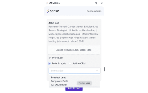CRM Hire :: Streamline your recruiting workflow with the Sense Chrome Extension. Instantly add candidates from LinkedIn or job boards to your…