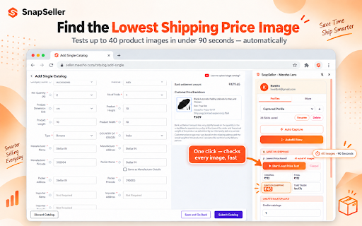 SnapSeller – Meesho & Flipkart Automation :: Autofill listings, bulk upload, sort labels by courier & calculate margins — 100% browser-based. No signup friction.