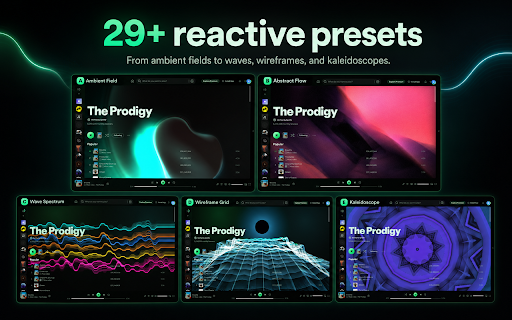 Deus — Spotify Music Visualizer & Themes :: Spotify music visualizer with 30+ audio-reactive presets, custom themes, fullscreen, and local WebGL visuals.