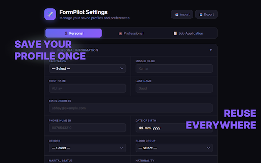 Form Pilot – Autofill Forms & Save Time :: Autofill web forms instantly using saved profiles or mock data. Save time filling forms with this Chrome extension.