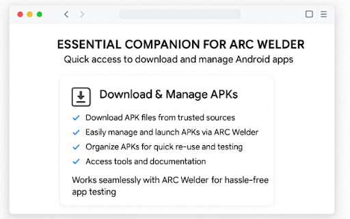 ARC Welder Assistant :: Tools and utilities to help configure and troubleshoot ARC Welder for running Android apps on Chrome.