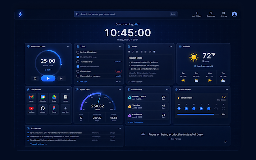 Widgets for Chrome™ - Zilly Dashboard :: A premium utility dashboard for your new tab — Pomodoro, Tasks, Notes, Tab Manager, Timer, Weather & more.