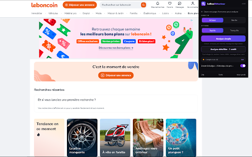 LeBonDétecteur — Historique des prix pour leboncoin :: Historique réel des prix leboncoin : vraies baisses datées, âge de l'annonce, détection d'arnaques et message de négociation.