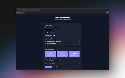 SignalTabs :: Your browsing memory never disappears. Close tabs fearlessly with intelligent archiving, search, and recall.