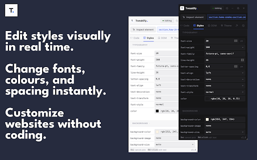 Tweaklify :: Fast DOM prototyping & live style editing — click any element to inspect and tweak it instantly.