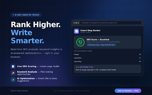 Smart Blog Ranker - AI SEO Copilot :: AI-powered SEO copilot: audit blogs, analyze competitors, optimize keywords, and generate ranking improvements.