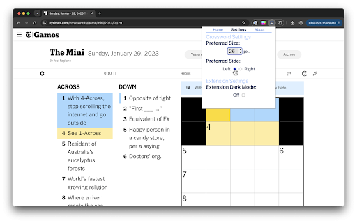 MiniMax: An NYT Crossword Add-on :: Add-on to increase font size for NYT Crossword Games, easier navigation, and other QOL improvements.