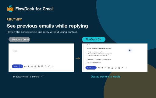 FlowDeck for Gmail :: Keeps Gmail workflows moving with safer inbox actions, copy rules, and clearer replies.