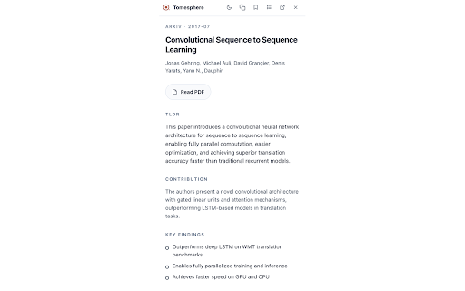 Tomesphere :: TLDR, citations, linked entities, and similar papers shown beside the research paper you're reading.