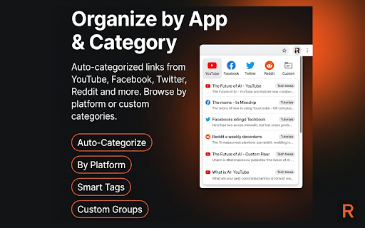 ReFind - AI Powered Link Manager :: Never lose saved links! AI-powered summaries, smart search & categorization for YouTube, articles, and social media content.