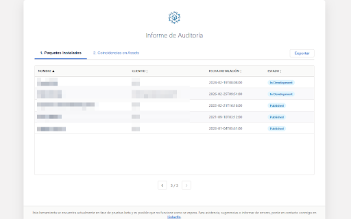 MCE Installed Package Auditor :: Herramienta de auditoría para Marketing Cloud que rastrea Paquetes Instalados y ClientIDs en Content Builder, Cloud Pages y Scripts.
