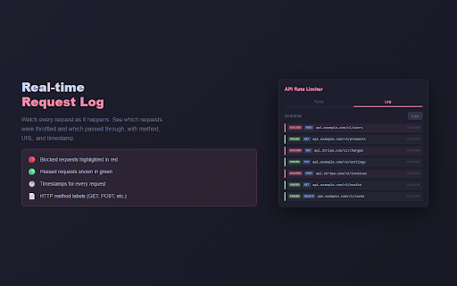 API Rate Limiter :: Simulate API rate limiting by intercepting fetch/XHR requests and returning configurable error responses.
