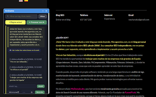 aNótame :: Extensión para Chrome que permite guardar, resumir, organizar y recuperar notas del texto seleccionado en cualquier página web.