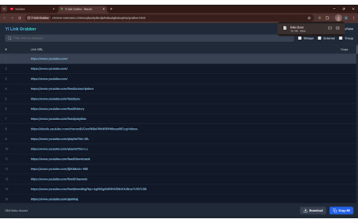 Yi Link Grabber :: Clicks the icon to open a new tab and grab all links from your last active page.