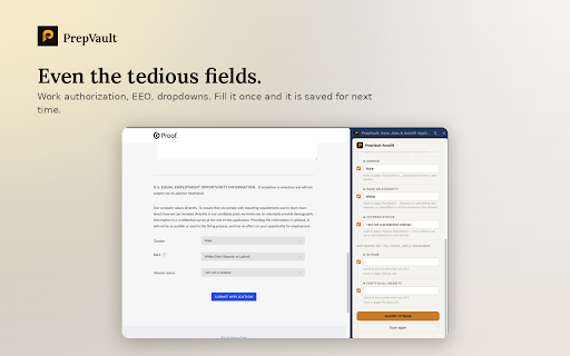 PrepVault: Save Jobs & Autofill Applications :: Save a job from any board in one click, then autofill applications on most career sites from your saved profile.