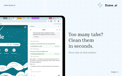 Dume Ai :: Your AI assistant in Chrome. Summarize pages, automate workflows, manage tabs, and ask questions while browsing.