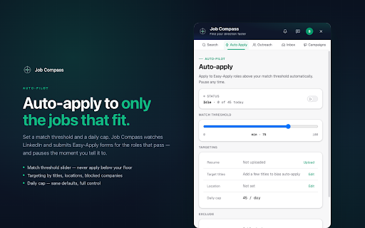 Job Compass — AI Job Search & Outreach for LinkedIn :: AI-ranked LinkedIn job search, Easy Apply automation, and outreach to hiring managers — all in one overlay on linkedin.com.