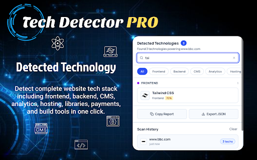Tech Detector Pro :: Detect technologies powering any website — frontend, backend, CMS, analytics & more