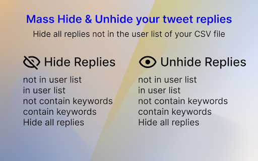 TwReplyHider - X/Twitter Bulk Hide Replies :: One click to bulk hide all replies & comments of your tweet. Import user list to hide replies that are not in the list.